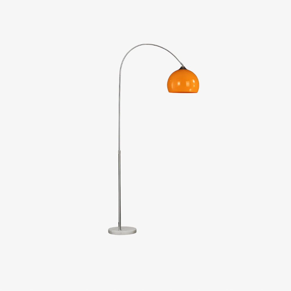 Verstellbare Stehlampe mit Marmorsockel und Glaskuppel – Mid-Century-Bogen