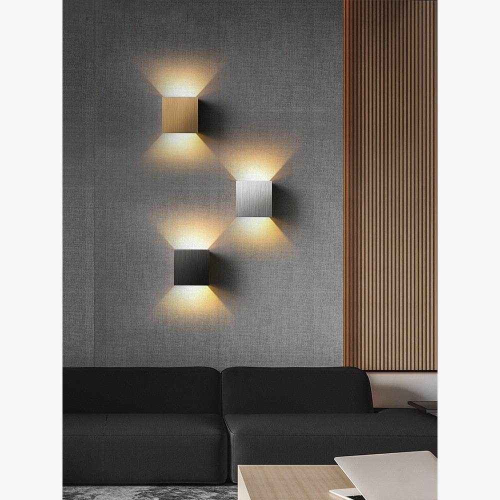Modern Up and Down Cube Wall Sconce - Brushed Aluminum Geometric Light