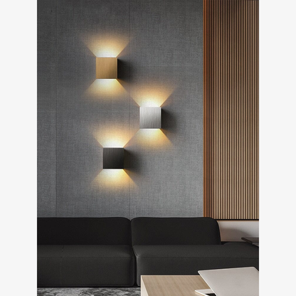 Modern Up and Down Cube Wall Sconce - Brushed Aluminum Geometric Light