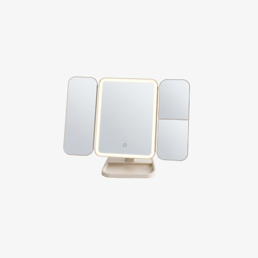 Led makeup mirror with Foldable Triple Panel Design - Modern Minimalist