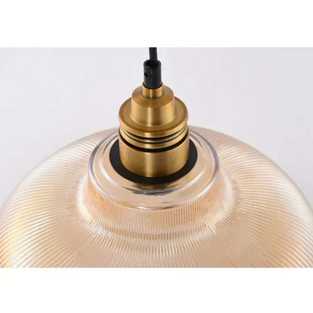 Ribbed Glass Pendant Light with Brass Hardware - Modern Farmhouse Style