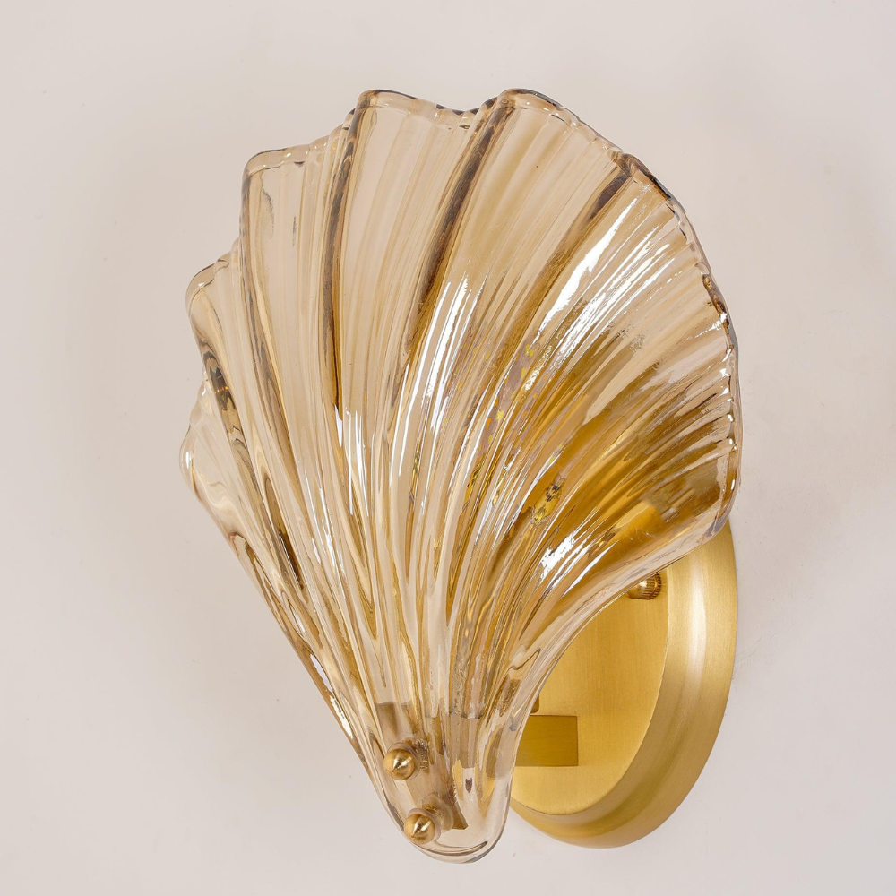 Shell Glass Wall Sconce with Scalloped Ribbed Shade - Coastal Art Deco