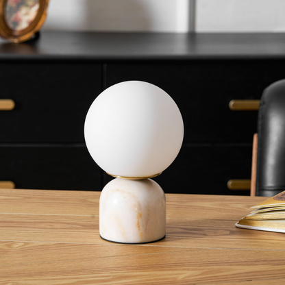 Mid-Century Modern Marble Table Lamp - Round Glass Globe Bedside Light