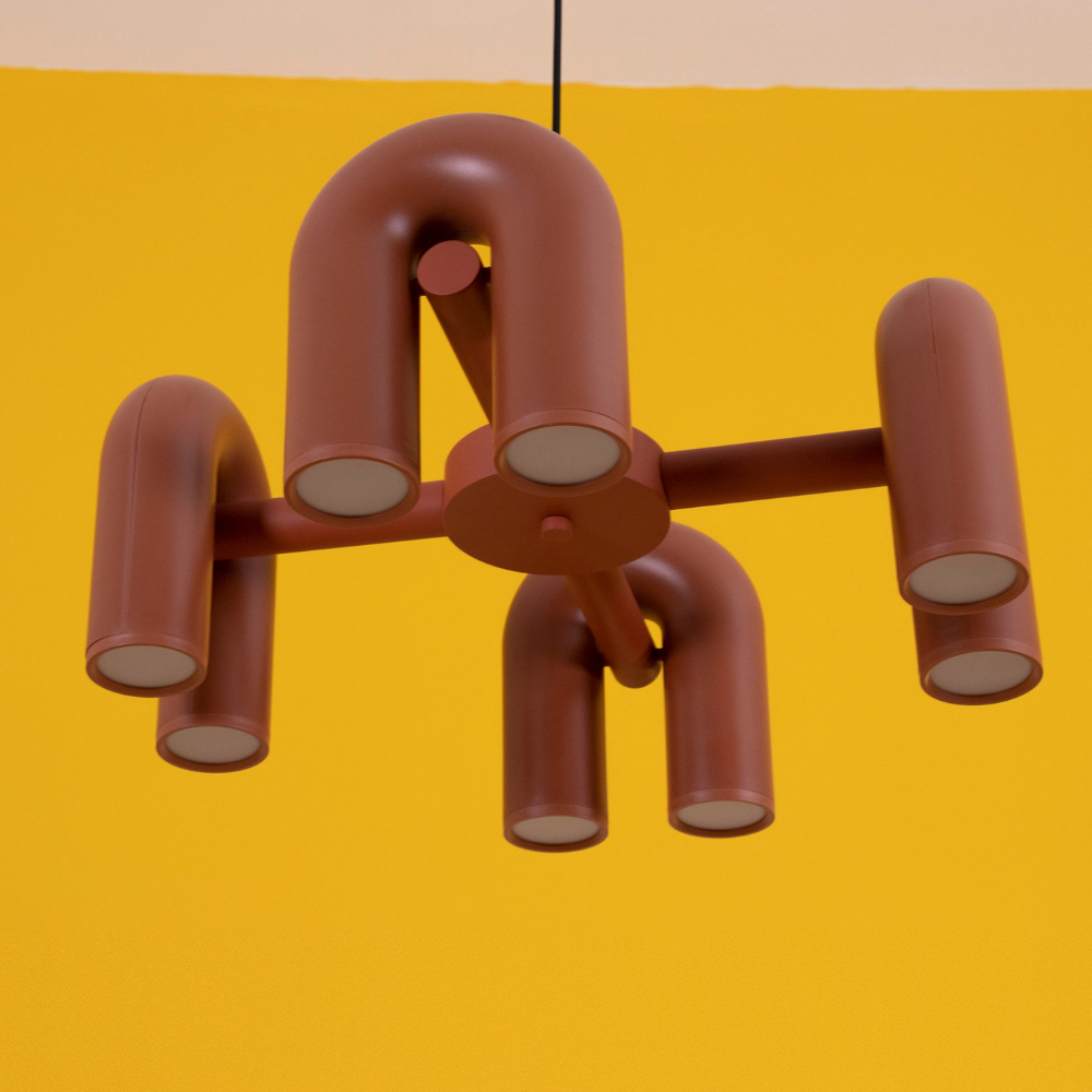 Moderner U-förmiger modularer Kronleuchter – skulpturale Bogen-Röhren-Pendelleuchte