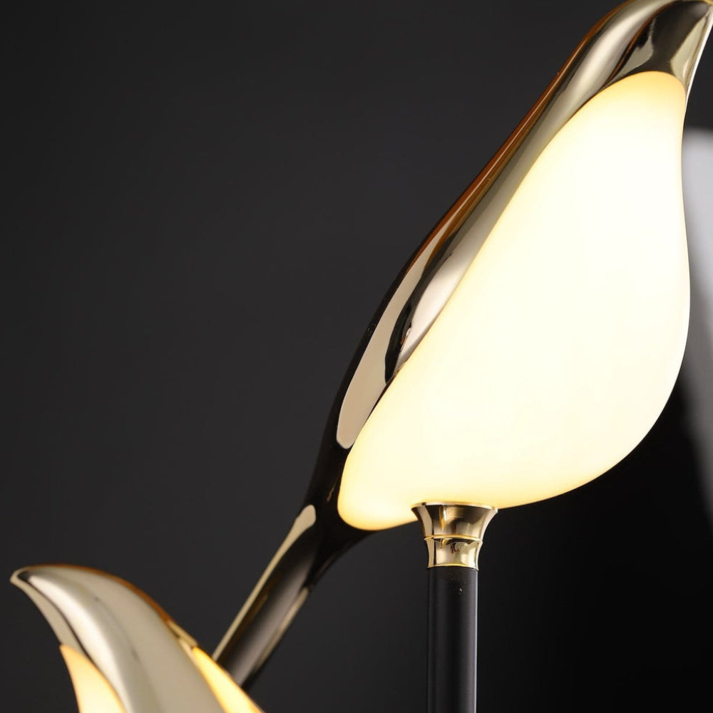 LED Bird Table Lamp with Dual Gold Post-Modern Fixtures - Warm Glow