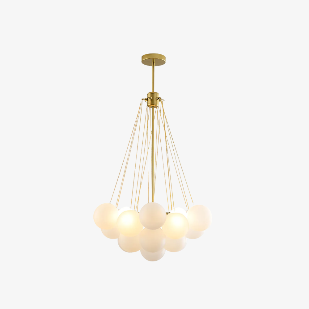 Kronleuchter mit Cluster-Glaskugelschirmen und verstellbarer Stange – Mid Century