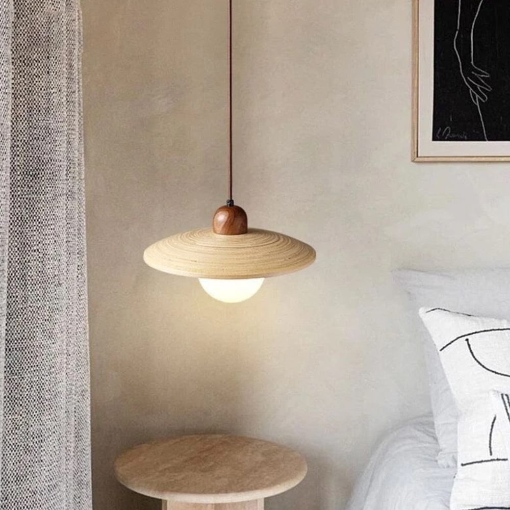 Suspension style travertin Wabi-Sabi avec bois massif - Décor moderne et naturel