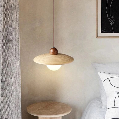 Wabi-Sabi Travertine Style Pendant Light with Solid Wood - Modern Earthy Decor