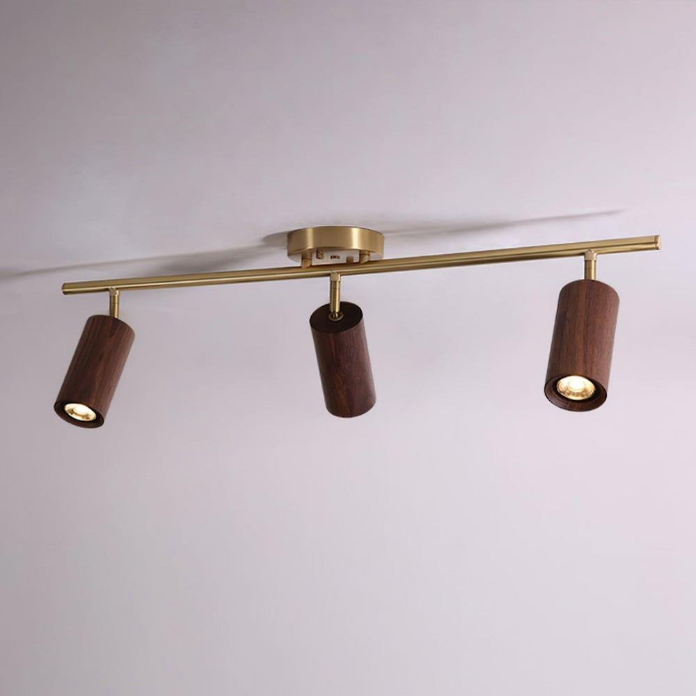 Rotational Wood Track Lighting with Brass Hardware - Mid Century Modern