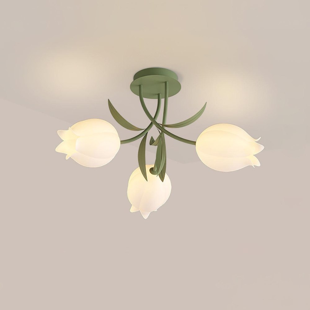 Multi Head Floral Ceiling Fixture with Acrylic Shades - Modern Farmhouse