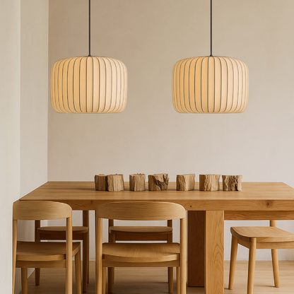 Pendant Light with Pleated Fabric Shade - Modern Mid Century Hanging