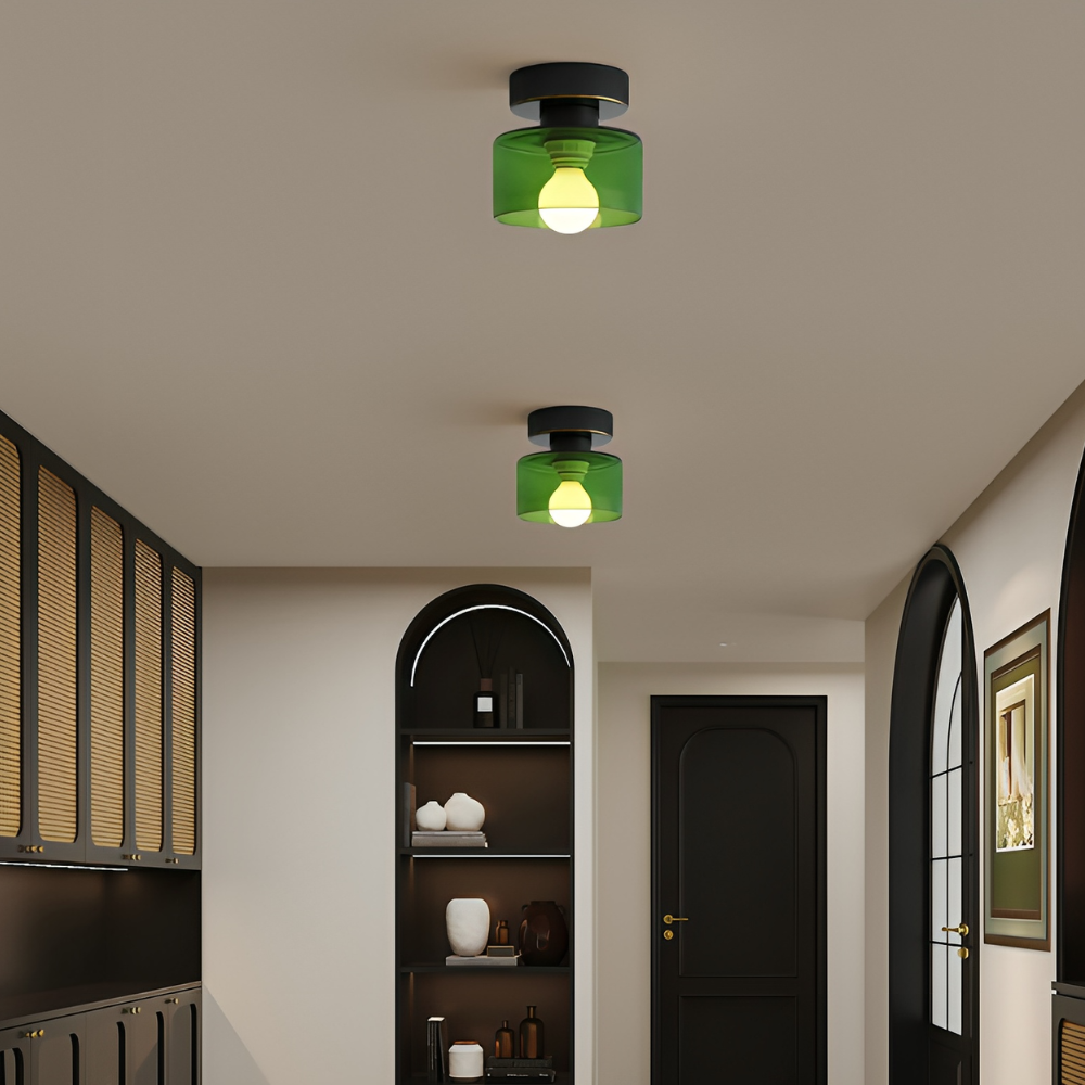 Flush Mount Ceiling Light with Glass Shade - Modern Bauhaus Metallic