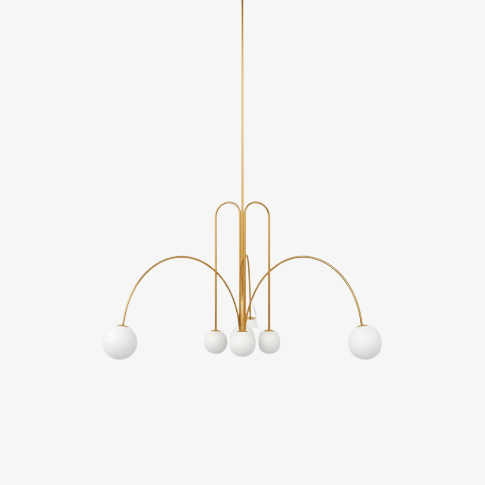Chandelier with Arched Arms and Frosted Globes - Modern Mid Century