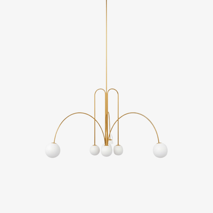 Chandelier with Arched Arms and Frosted Globes - Modern Mid Century