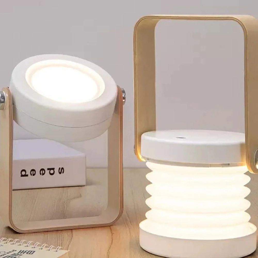 Folding LED Night Light Lantern - USB Rechargeable Timber Accents Lamp