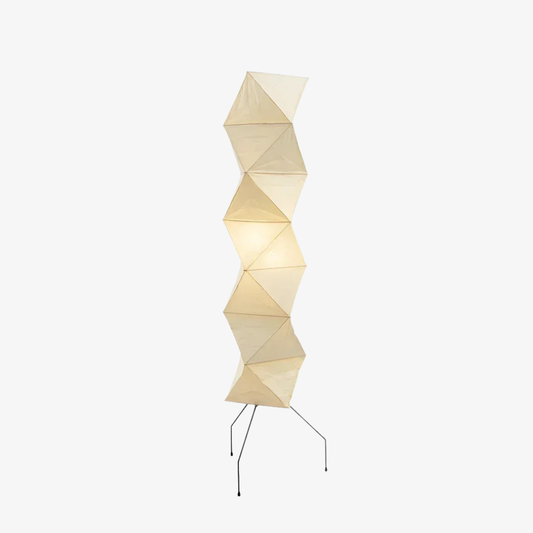 lampadaire LED avec abat-jour en papier de riz origami - style sculptural Japandi