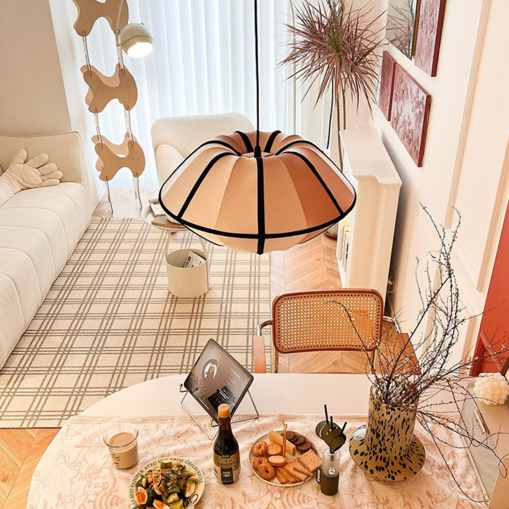 Textil-Pendelleuchte mit Metallrahmen – Modernes skandinavisches Neutral