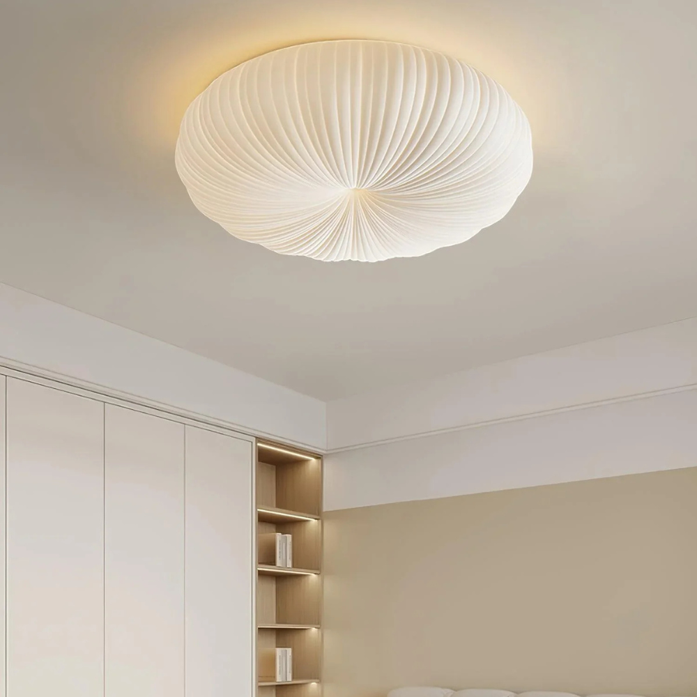 Flush Mount Ceiling Light with Pleated Shade - Modern Scandinavian LED