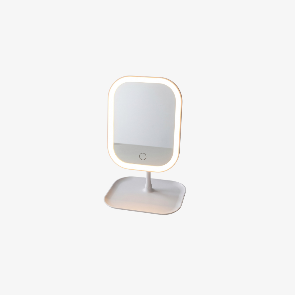 Miroir de maquillage rechargeable avec plateau de rangement intégré - Moderne et minimaliste