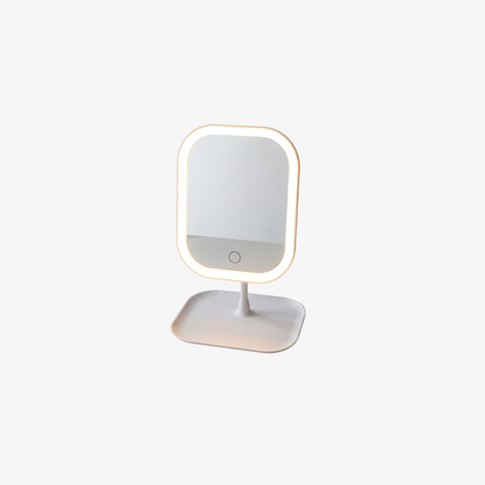 Miroir de maquillage rechargeable avec plateau de rangement intégré - Moderne et minimaliste