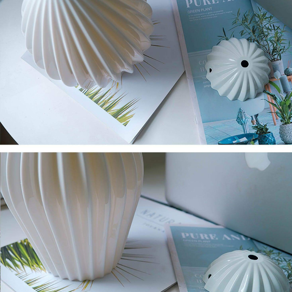 Ceramic Pendant Light with Ribbed Teardrop Shade - Modern Coastal