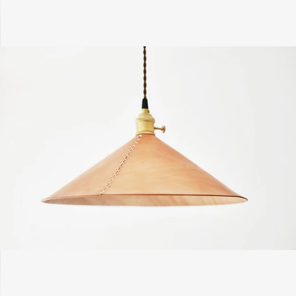 Modern Calf Leather Cone Pendant Light - Hand-Stitched Artisanal Hanging Lamp