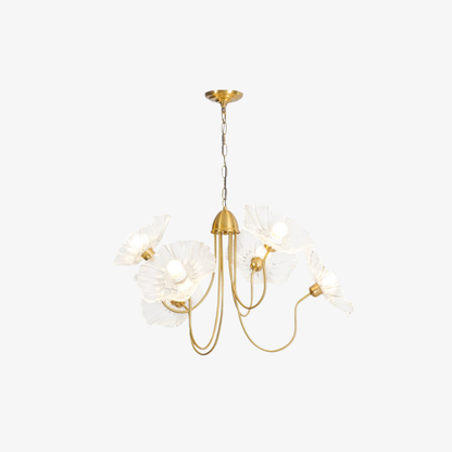 Chandelier with Flower Glass Shades and Gold Metal Frame - Modern Art Deco