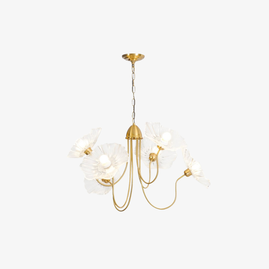 Chandelier with Flower Glass Shades and Gold Metal Frame - Modern Art Deco