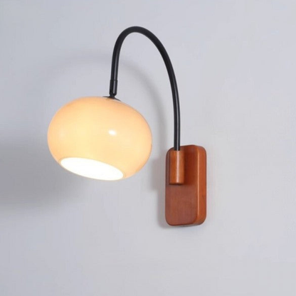 Arched Wall Sconce with Wood Base  - Bauhaus Mid Century
