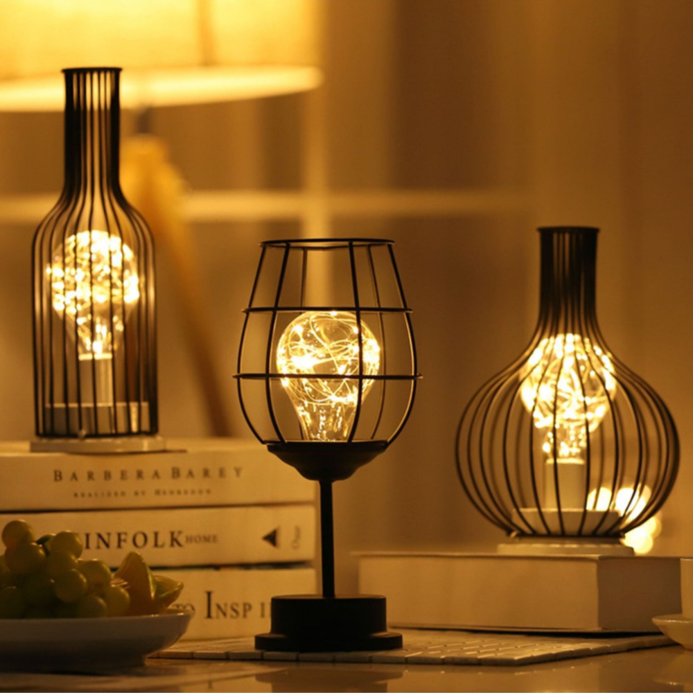 Bottle Shape Decorative Table Lamp with Warm White String Lights - Iron