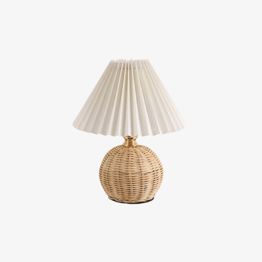 Lampe de table moderne à abat-jour plissé - Lampe de chevet en rotin naturel tressé