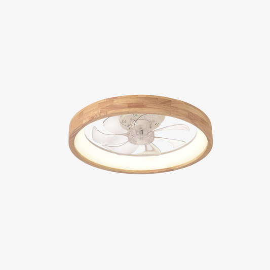 ventilateur de plafond encastré avec lumière et cadre en bois creux ou massif - style Japandi