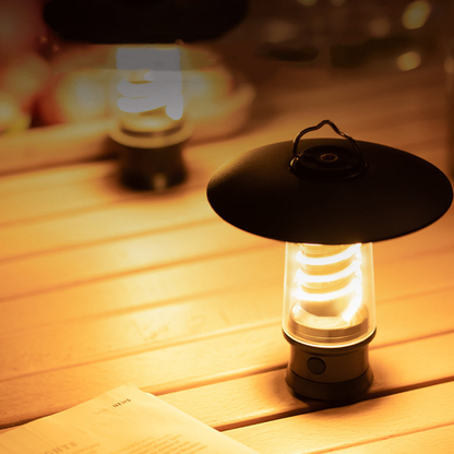 Rechargeable Outdoor Lantern with Warm Glow Coil - Metal Hanging Hook and Stand