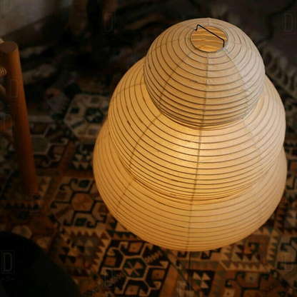 Japanese Rice Paper Table Lamp with Four Legs - Wabi Sabi Tiered Lantern