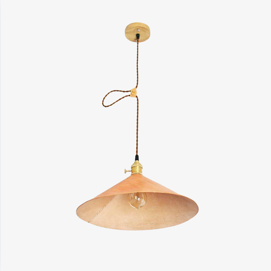 Suspension cône en cuir de veau moderne - Lampe suspendue artisanale cousue main