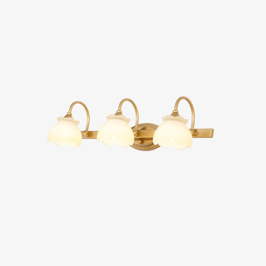 Bathroom lights above mirror with Arched Brass Arms and Frosted Glass - Colonial