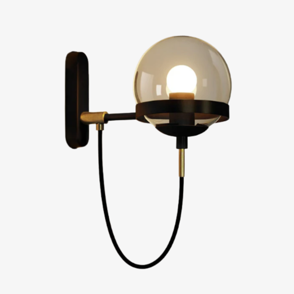 Mid-Century Glas-Kugel-Wandleuchte – Industrielle Kugel-Lampe mit gebogenem Kabel
