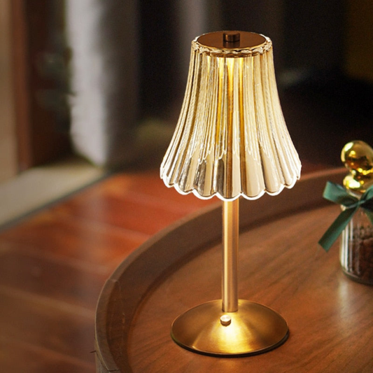 Ribbed Glass Cordless Crystal Table Lamp