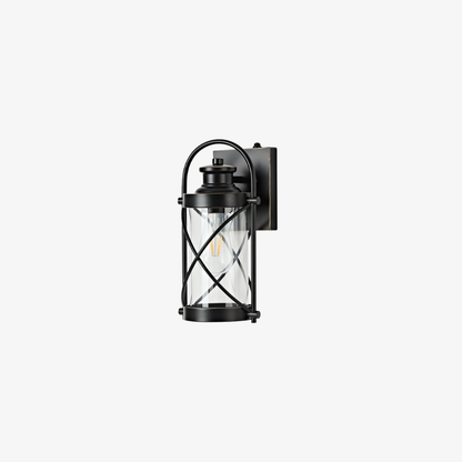 LED Porch Lantern with Die Cast Aluminum Crisscross Cage and Clear Glass Cylinder