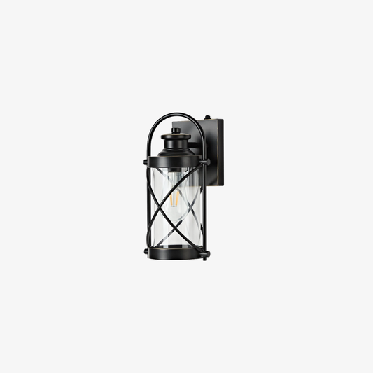LED Porch Lantern with Die Cast Aluminum Crisscross Cage and Clear Glass Cylinder