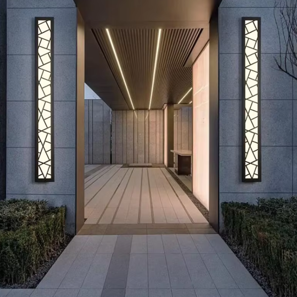 Long Geometric Outdoor Wall Sconce - Mosaic Pattern Linear LED Lantern