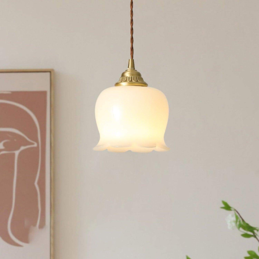 Floral Resin Hanging Lamp with Brass Hardware - Vintage Inspired