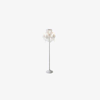 Dimmable Floor Lamp with Ornate Iron Scrollwork and Faceted Crystal Strands