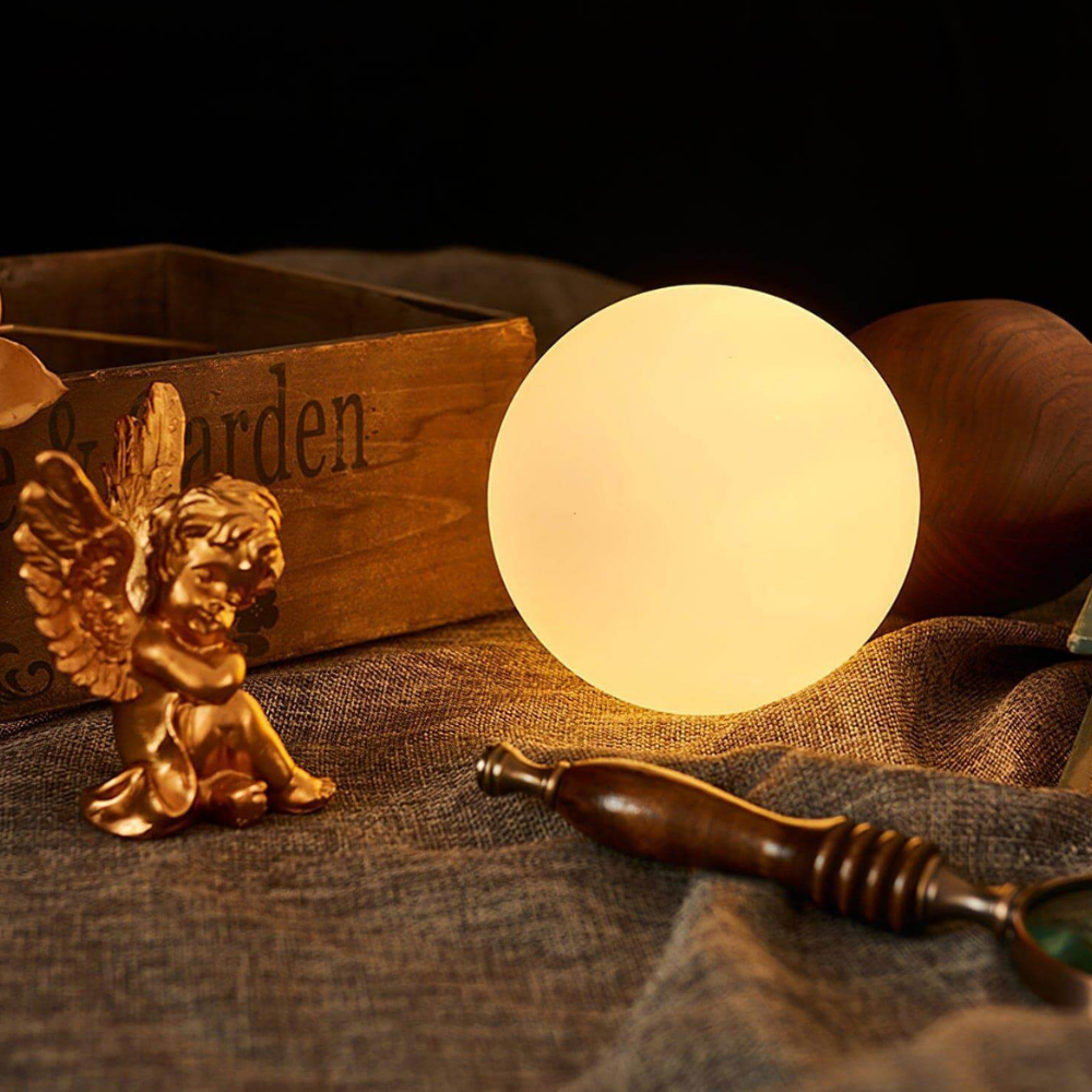 Glass Globe Table Lamp with Wood Base - Mid Century Modern Style