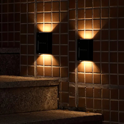 Solar Powered Outdoor Wall Sconce - Dual Beam LED Exterior Fence Light