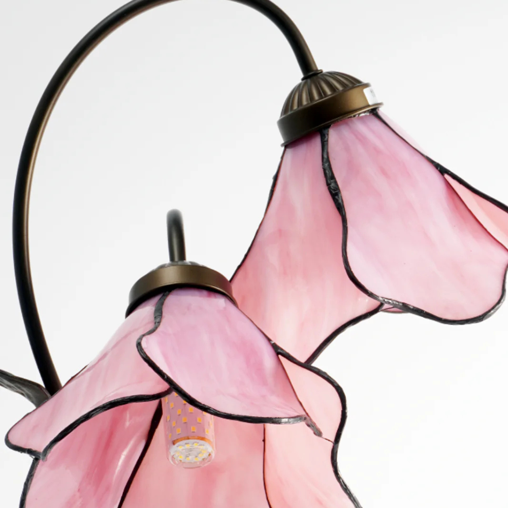 Table Lamp with Flower Glass Shades - Vintage Stained Glass Floral