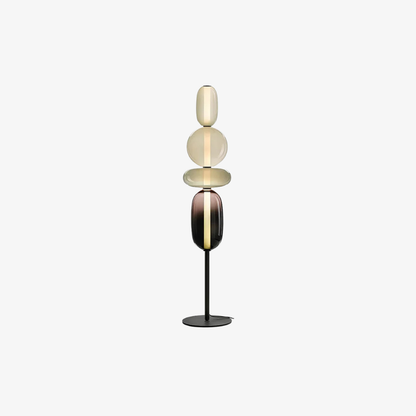 Modern LED Floor Lamp with Stacked Blown Glass Pebbles and Slender Metal Post