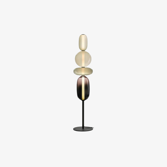 Modern LED Floor Lamp with Stacked Blown Glass Pebbles and Slender Metal Post
