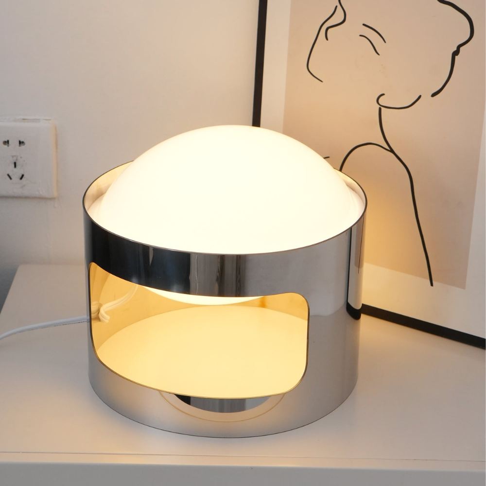 Glass Orb Table Lamp with Chrome Metal Base - Mid Century Modern