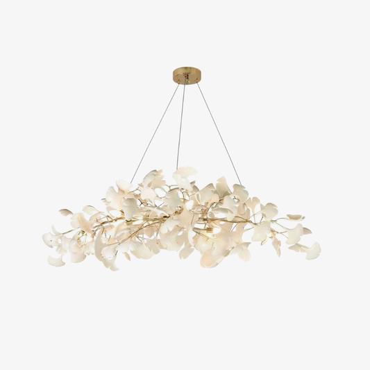 Linear Dining Room Chandelier with Ceramic Ginkgo Leaves - Modern Art Deco
